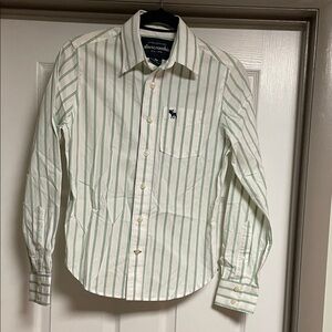 Abercrombie Kids White and Green Stripe Shirt